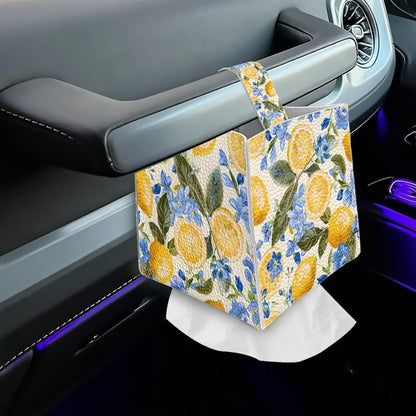Hinthatall Lemon Tissue Box Cover Leaf Square Leather Tissue Holder Decorative Facial Tissue Cube Paper Cover Case Organizer for Bathroom Night Stands Desk Tabletop Living Room Home