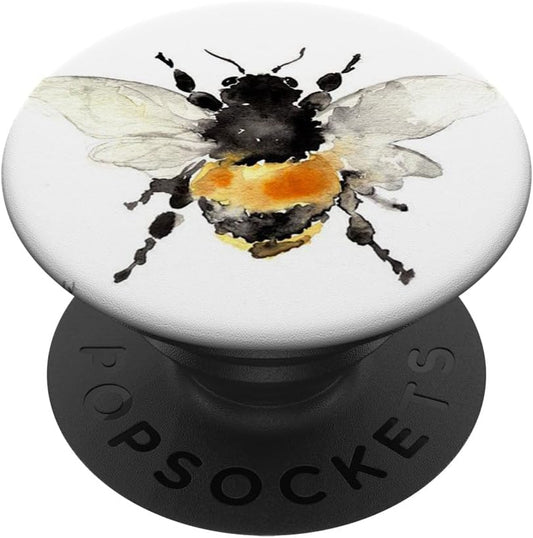 Cute Bee Bumblebee Yellow Watercolor Design on White PopSockets Adhesive PopGrip