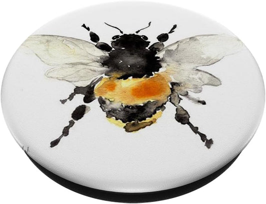 Cute Bee Bumblebee Yellow Watercolor Design on White PopSockets Adhesive PopGrip