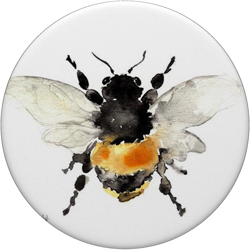 Cute Bee Bumblebee Yellow Watercolor Design on White PopSockets Adhesive PopGrip