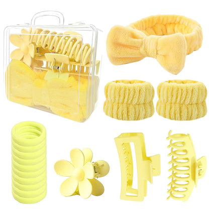 16 Pcs Skincare Headband Set, Face Washing Headband with Wristbands, Hair Claw Clips & Hair Ties, Spa Headbands for Women Girls, Perfect for Facial, Makeup, Shower, Gift Ready Box