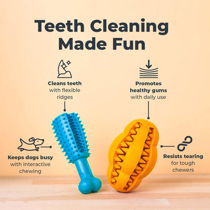 Premium Dog Dental Chew Toy – Helps Fight Plaque & Tartar | Fun Way to Help Clean Stinky, Yellow Dog Teeth – Natural Rubber is Gentle on Gums – Helps Cleans Teeth & Freshens Breath