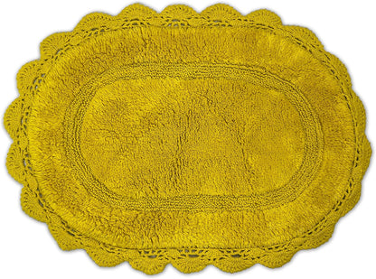 Crochet Collection - Designer, Plush 100% Cotton Round, Oval Bath Area Rug (20x32 inches, Yellow)