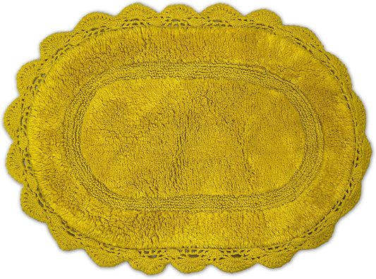 Crochet Collection - Designer, Plush 100% Cotton Round, Oval Bath Area Rug (20x32 inches, Yellow)