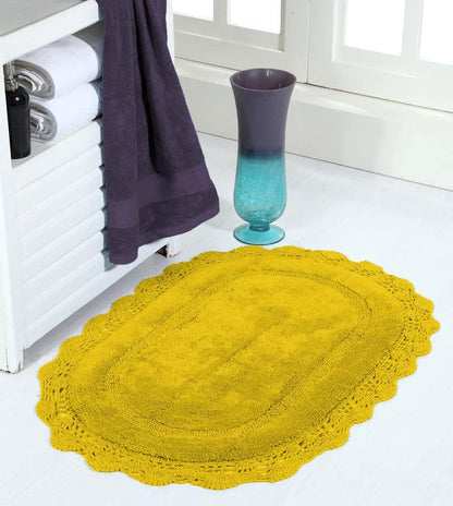 Crochet Collection - Designer, Plush 100% Cotton Round, Oval Bath Area Rug (20x32 inches, Yellow)