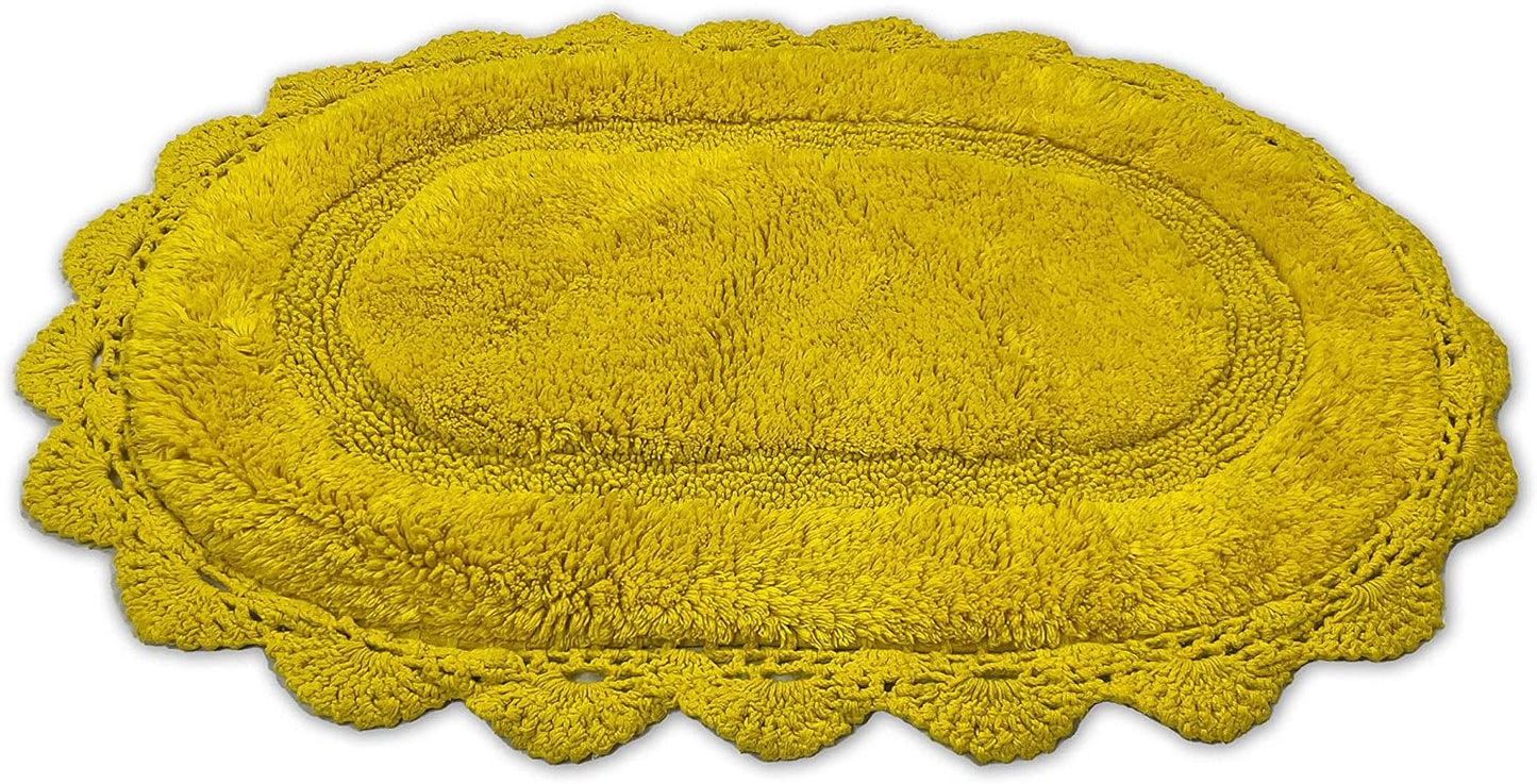 Crochet Collection - Designer, Plush 100% Cotton Round, Oval Bath Area Rug (20x32 inches, Yellow)