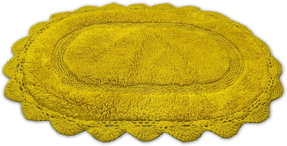 Crochet Collection - Designer, Plush 100% Cotton Round, Oval Bath Area Rug (20x32 inches, Yellow)