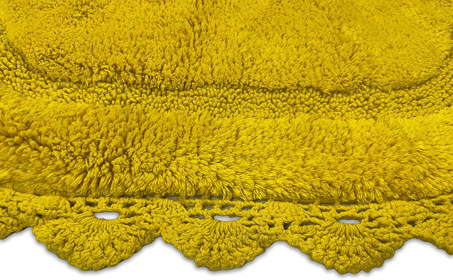 Crochet Collection - Designer, Plush 100% Cotton Round, Oval Bath Area Rug (20x32 inches, Yellow)