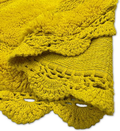 Crochet Collection - Designer, Plush 100% Cotton Round, Oval Bath Area Rug (20x32 inches, Yellow)