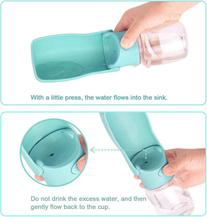 Foldable Dog Water Bottle, 12 oz Leak Proof Portable Dispenser (Green) | 5.5" Wide Drinking Tray, One-hand Operation, BPA Free, Food Grade ABS, Stable Base, Large Pet, Outdoor Walking Travel