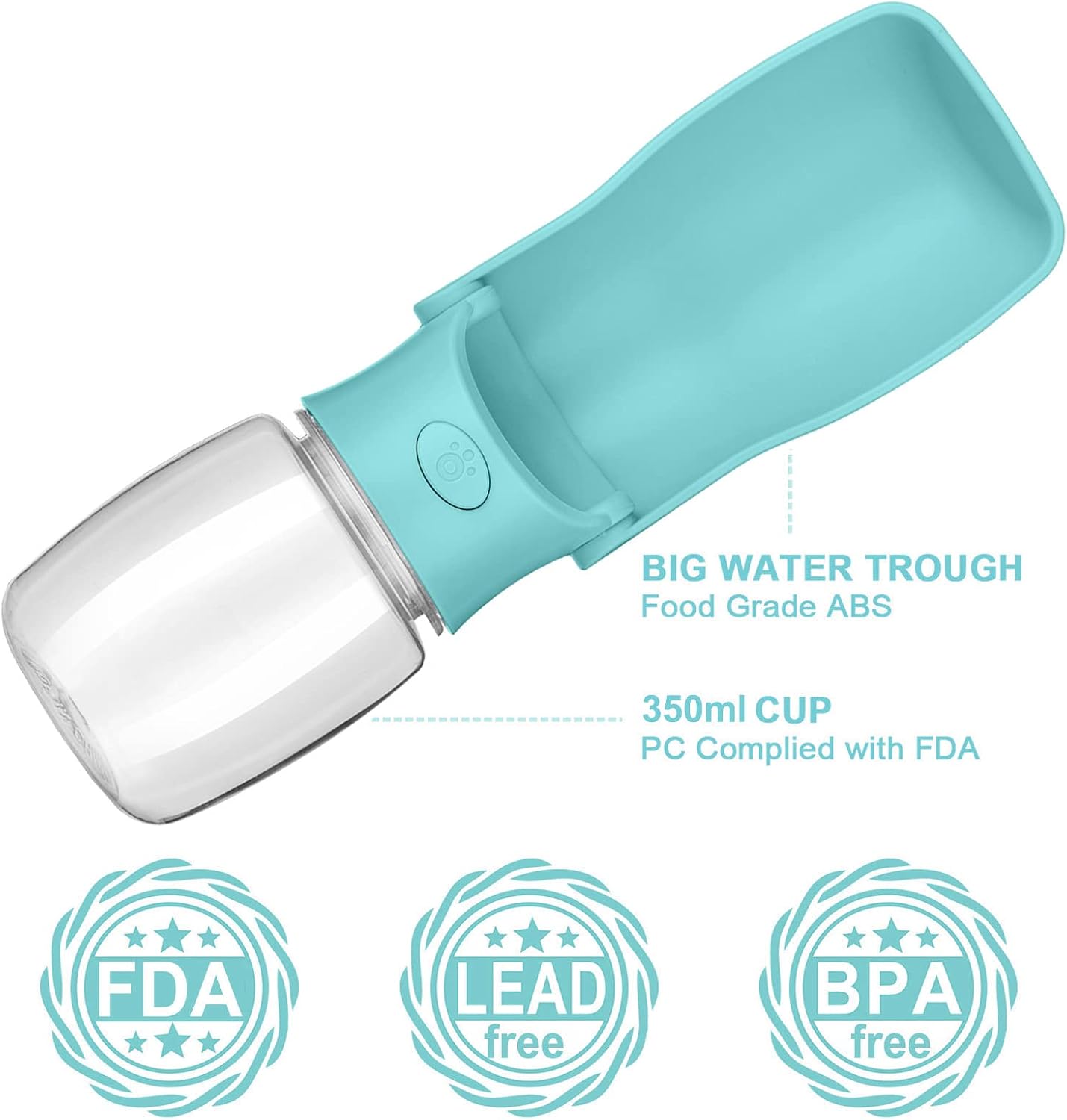 Foldable Dog Water Bottle, 12 oz Leak Proof Portable Dispenser (Green) | 5.5" Wide Drinking Tray, One-hand Operation, BPA Free, Food Grade ABS, Stable Base, Large Pet, Outdoor Walking Travel
