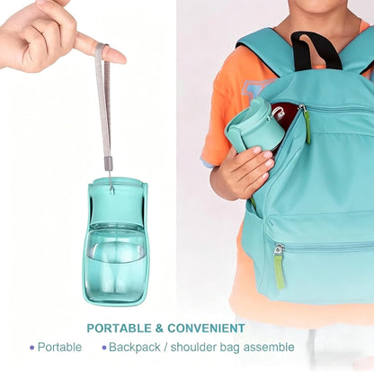 Foldable Dog Water Bottle, 12 oz Leak Proof Portable Dispenser (Green) | 5.5" Wide Drinking Tray, One-hand Operation, BPA Free, Food Grade ABS, Stable Base, Large Pet, Outdoor Walking Travel