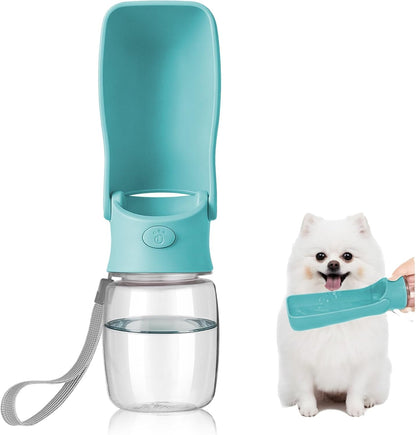 Foldable Dog Water Bottle, 12 oz Leak Proof Portable Dispenser (Green) | 5.5" Wide Drinking Tray, One-hand Operation, BPA Free, Food Grade ABS, Stable Base, Large Pet, Outdoor Walking Travel