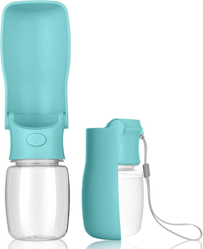 Foldable Dog Water Bottle, 12 oz Leak Proof Portable Dispenser (Green) | 5.5" Wide Drinking Tray, One-hand Operation, BPA Free, Food Grade ABS, Stable Base, Large Pet, Outdoor Walking Travel