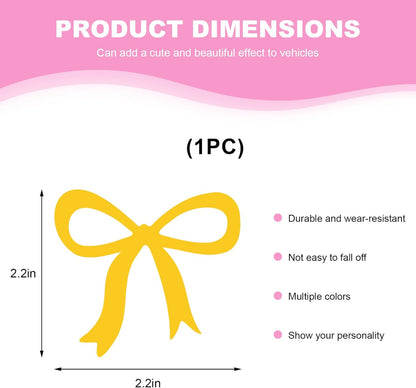 Bow Rearview Mirror Decals, 2 Inches Cute Bow Car Mirror Stickers Elegant Decoration, Auto Bowknot Decal Girly Vinyl Sticker for Water Bottle Window, Car Accessories (Yellow)