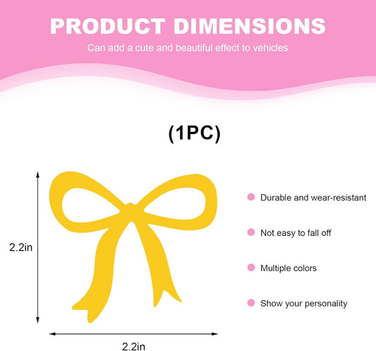 Bow Rearview Mirror Decals, 2 Inches Cute Bow Car Mirror Stickers Elegant Decoration, Auto Bowknot Decal Girly Vinyl Sticker for Water Bottle Window, Car Accessories (Yellow)