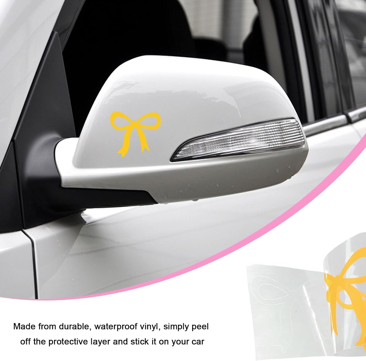 Bow Rearview Mirror Decals, 2 Inches Cute Bow Car Mirror Stickers Elegant Decoration, Auto Bowknot Decal Girly Vinyl Sticker for Water Bottle Window, Car Accessories (Yellow)