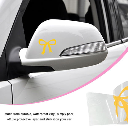 Bow Rearview Mirror Decals, 2 Inches Cute Bow Car Mirror Stickers Elegant Decoration, Auto Bowknot Decal Girly Vinyl Sticker for Water Bottle Window, Car Accessories (Yellow)
