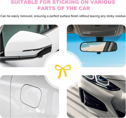 Bow Rearview Mirror Decals, 2 Inches Cute Bow Car Mirror Stickers Elegant Decoration, Auto Bowknot Decal Girly Vinyl Sticker for Water Bottle Window, Car Accessories (Yellow)