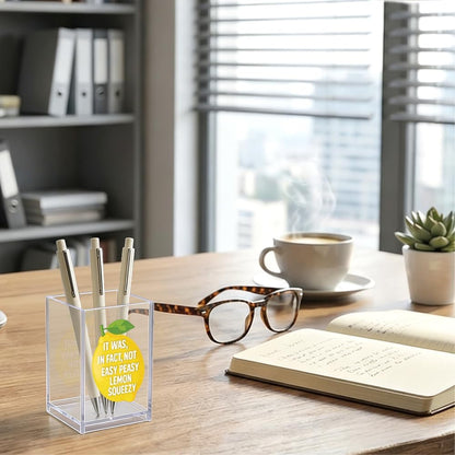 It Was In Fact Not Easy Peasy Lemon Squeezy Acrylic Organizer Pencil Holder, Funny Lemon Makeup Brush Storage Organizer, Sarcastic Desk Accessory Holder for Women Coworker HR Teacher Friend