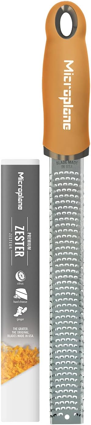 Premium Zester Grater in Mustard | Lemon Zester tool, Hard Cheese & Vegetable Grater | For Citrus, Parmesan Cheese, Garlic, Ginger, Nutmeg | Fine Stainless Steel Blade, Made in USA