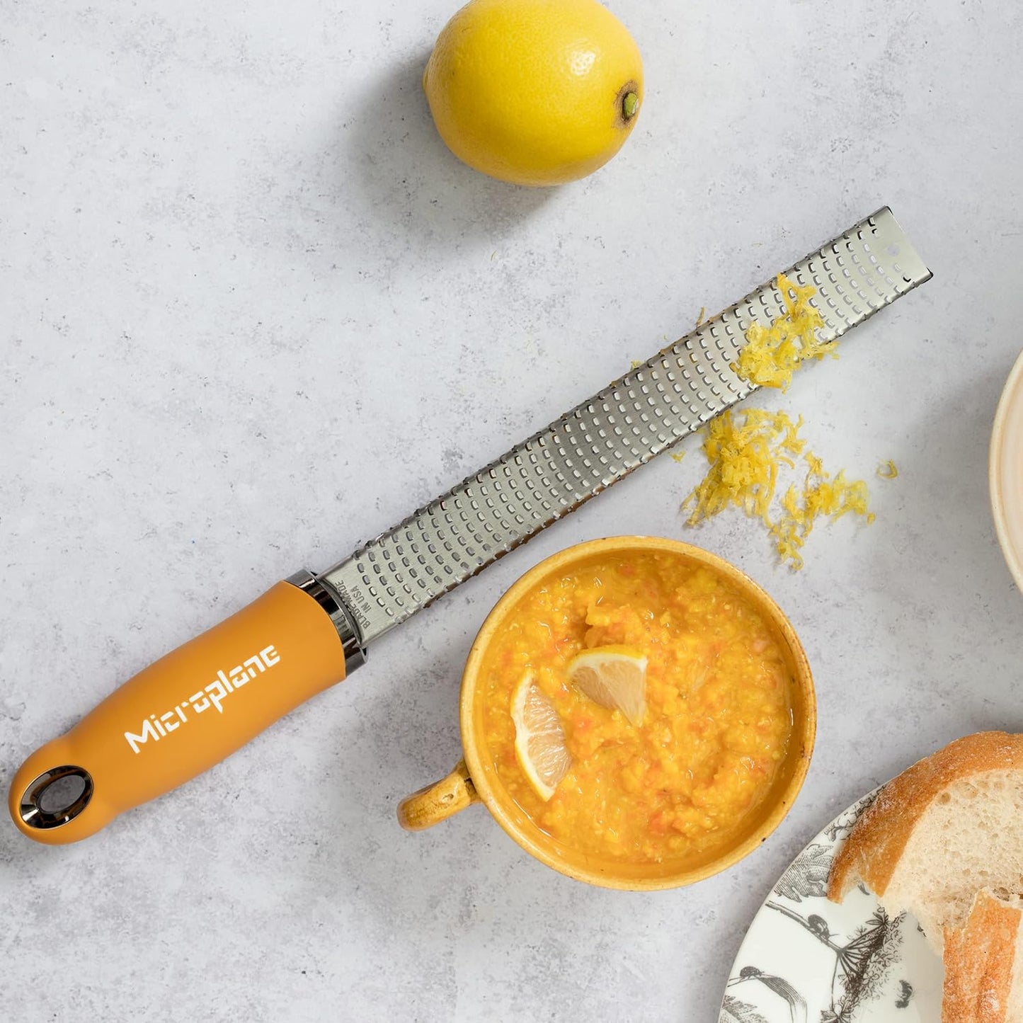 Premium Zester Grater in Mustard | Lemon Zester tool, Hard Cheese & Vegetable Grater | For Citrus, Parmesan Cheese, Garlic, Ginger, Nutmeg | Fine Stainless Steel Blade, Made in USA