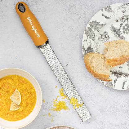 Premium Zester Grater in Mustard | Lemon Zester tool, Hard Cheese & Vegetable Grater | For Citrus, Parmesan Cheese, Garlic, Ginger, Nutmeg | Fine Stainless Steel Blade, Made in USA