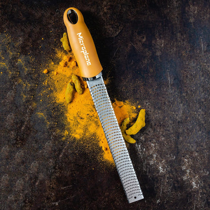 Premium Zester Grater in Mustard | Lemon Zester tool, Hard Cheese & Vegetable Grater | For Citrus, Parmesan Cheese, Garlic, Ginger, Nutmeg | Fine Stainless Steel Blade, Made in USA
