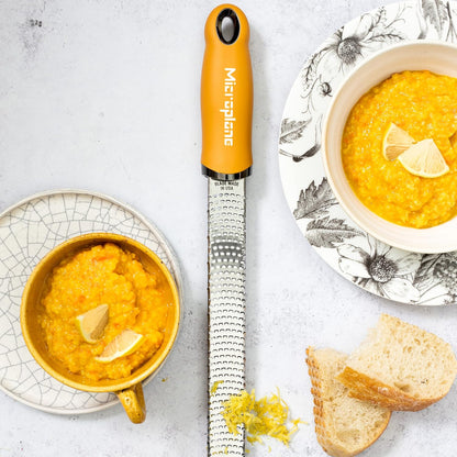 Premium Zester Grater in Mustard | Lemon Zester tool, Hard Cheese & Vegetable Grater | For Citrus, Parmesan Cheese, Garlic, Ginger, Nutmeg | Fine Stainless Steel Blade, Made in USA