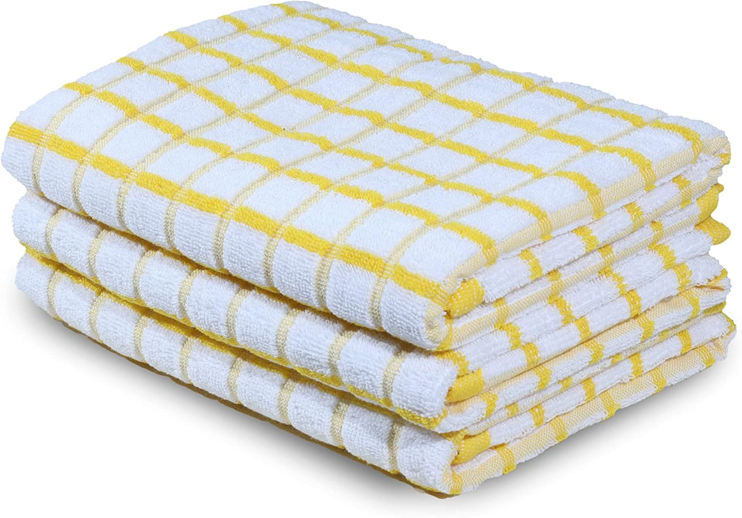 Urban Villa Kitchen Towels Yellow/White Set of 3 Terry Kitchen Towels 100% Cotton Ultra Soft Size 20X30 Inches Highly Absorbent Over Sized KitchenTowels with Hanging Loop KitchenTowels