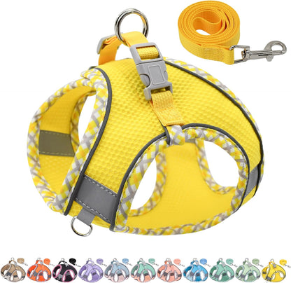 Small Dog Harness - Breathable Double-Layer Jacquard No-Choke Vest, Durable Anti-Tear Fabric with Reflective Trim - Perfect for Running, Parties, Daily Walks (Yellow, XS)