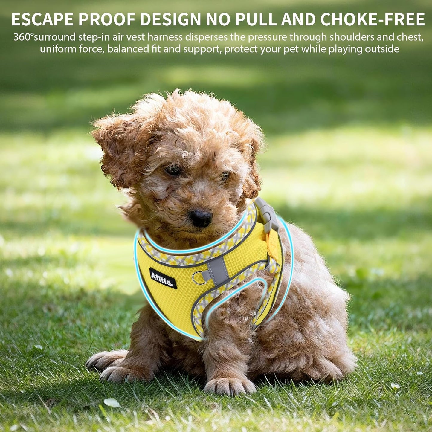 Small Dog Harness - Breathable Double-Layer Jacquard No-Choke Vest, Durable Anti-Tear Fabric with Reflective Trim - Perfect for Running, Parties, Daily Walks (Yellow, XS)