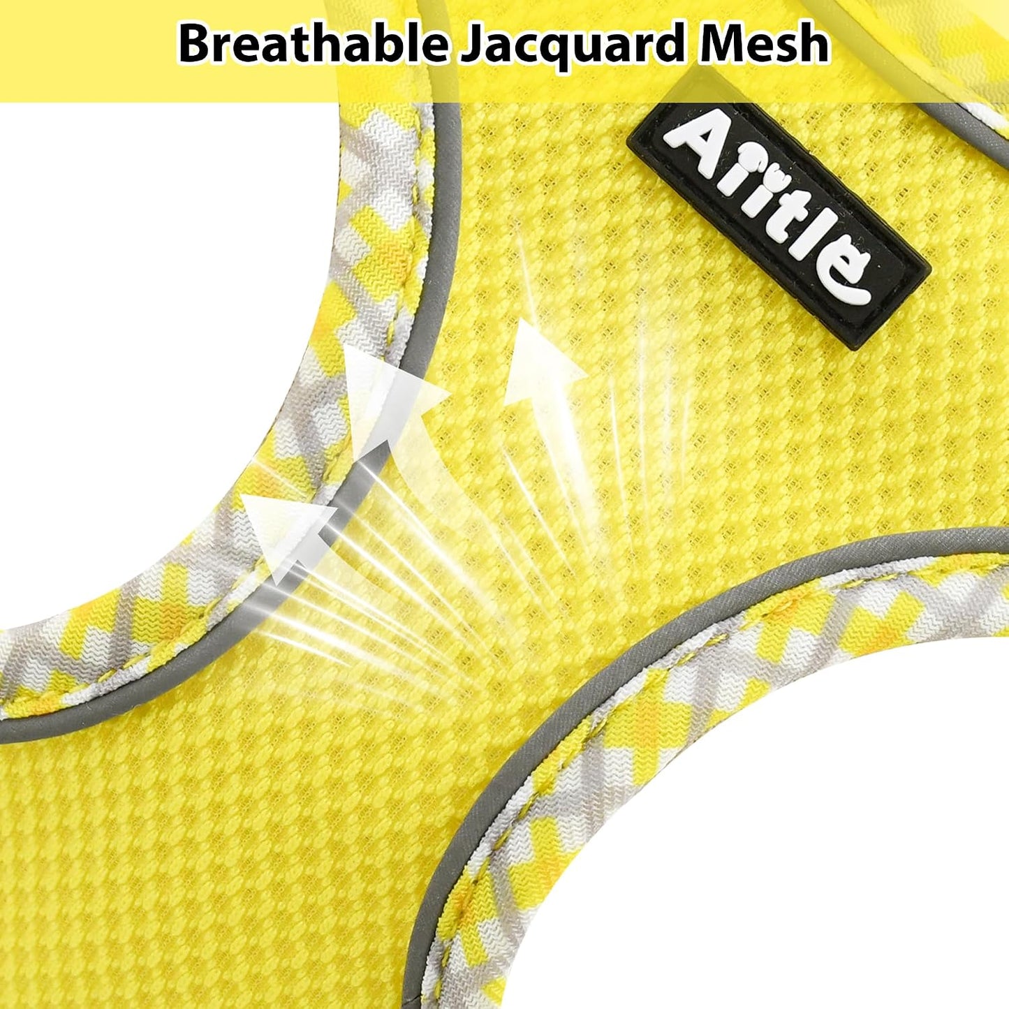 Small Dog Harness - Breathable Double-Layer Jacquard No-Choke Vest, Durable Anti-Tear Fabric with Reflective Trim - Perfect for Running, Parties, Daily Walks (Yellow, XS)