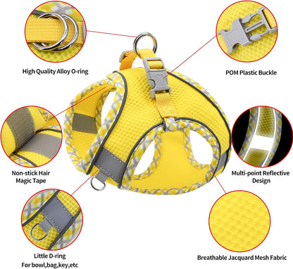 Small Dog Harness - Breathable Double-Layer Jacquard No-Choke Vest, Durable Anti-Tear Fabric with Reflective Trim - Perfect for Running, Parties, Daily Walks (Yellow, XS)