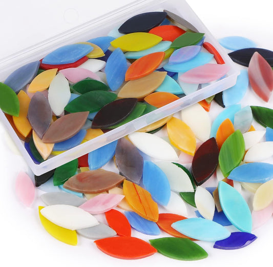 Flat Glass Mosaic Tiles, 100 pcs Stained Glass Mosaic, Petal Mosaic Tiles Flower Leaves Tiles for Home Decoration DIY Crafts