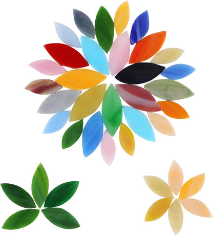 Flat Glass Mosaic Tiles, 100 pcs Stained Glass Mosaic, Petal Mosaic Tiles Flower Leaves Tiles for Home Decoration DIY Crafts