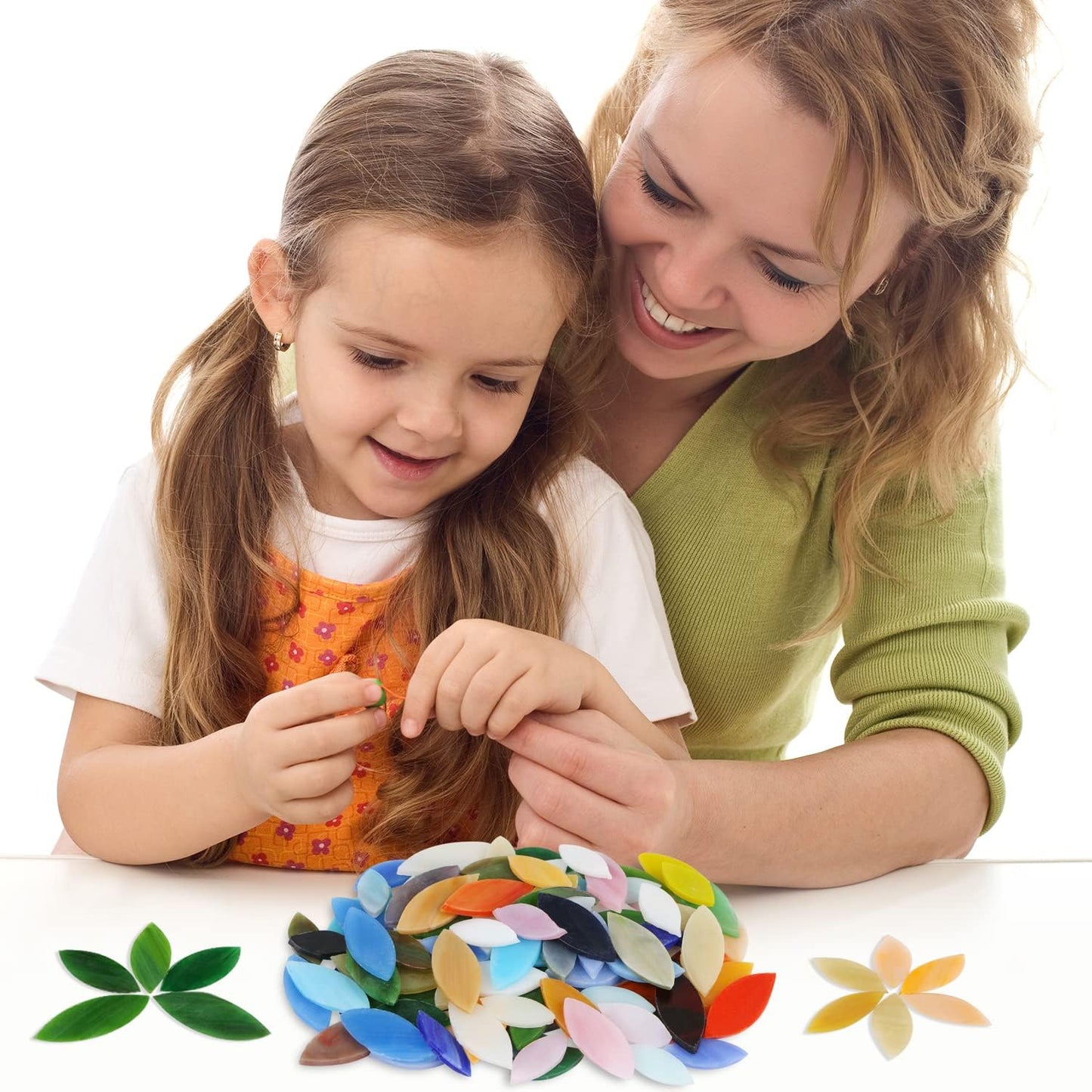 Flat Glass Mosaic Tiles, 100 pcs Stained Glass Mosaic, Petal Mosaic Tiles Flower Leaves Tiles for Home Decoration DIY Crafts
