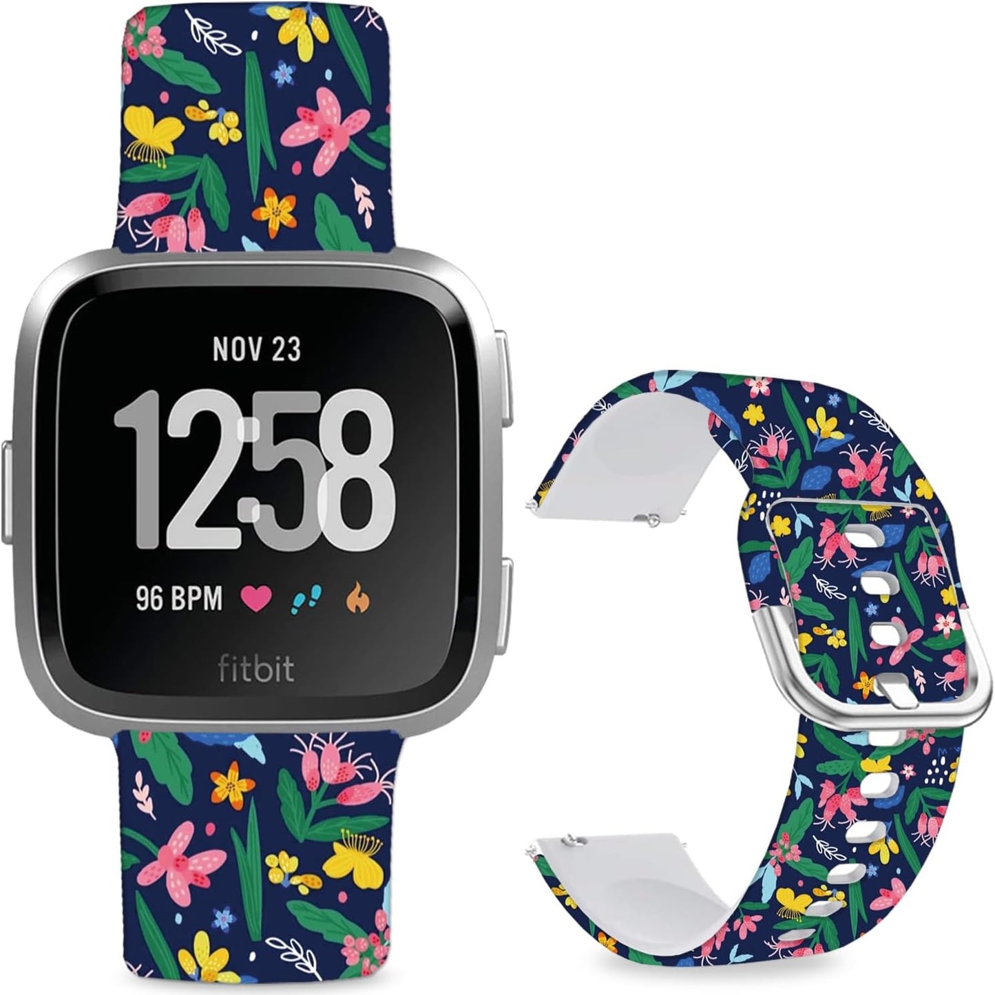 Soft Silicone Watch Bands Compatible with Fitbit Versa 2/Versa/Fitbit Versa Lite/SE Cartoon Band，23mm Cute Floral Pattern Printed Strap Replacement Wristband for Men Women Teens.