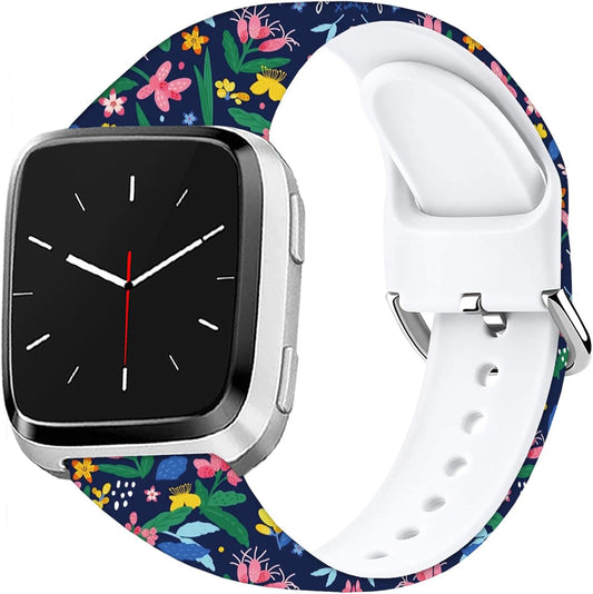 Soft Silicone Watch Bands Compatible with Fitbit Versa 2/Versa/Fitbit Versa Lite/SE Cartoon Band，23mm Cute Floral Pattern Printed Strap Replacement Wristband for Men Women Teens.
