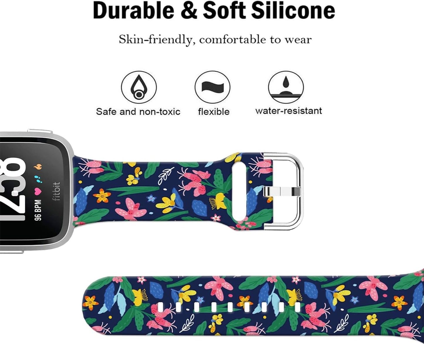Soft Silicone Watch Bands Compatible with Fitbit Versa 2/Versa/Fitbit Versa Lite/SE Cartoon Band，23mm Cute Floral Pattern Printed Strap Replacement Wristband for Men Women Teens.