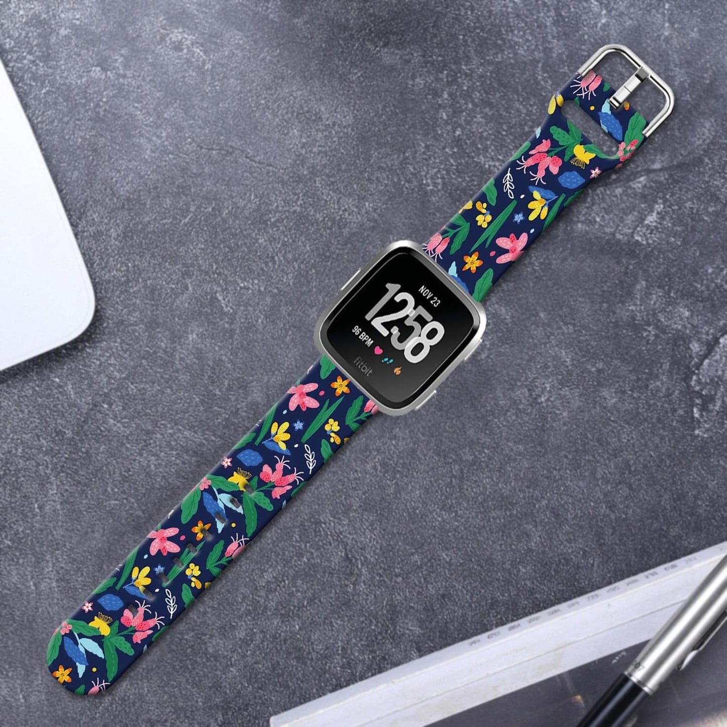 Soft Silicone Watch Bands Compatible with Fitbit Versa 2/Versa/Fitbit Versa Lite/SE Cartoon Band，23mm Cute Floral Pattern Printed Strap Replacement Wristband for Men Women Teens.