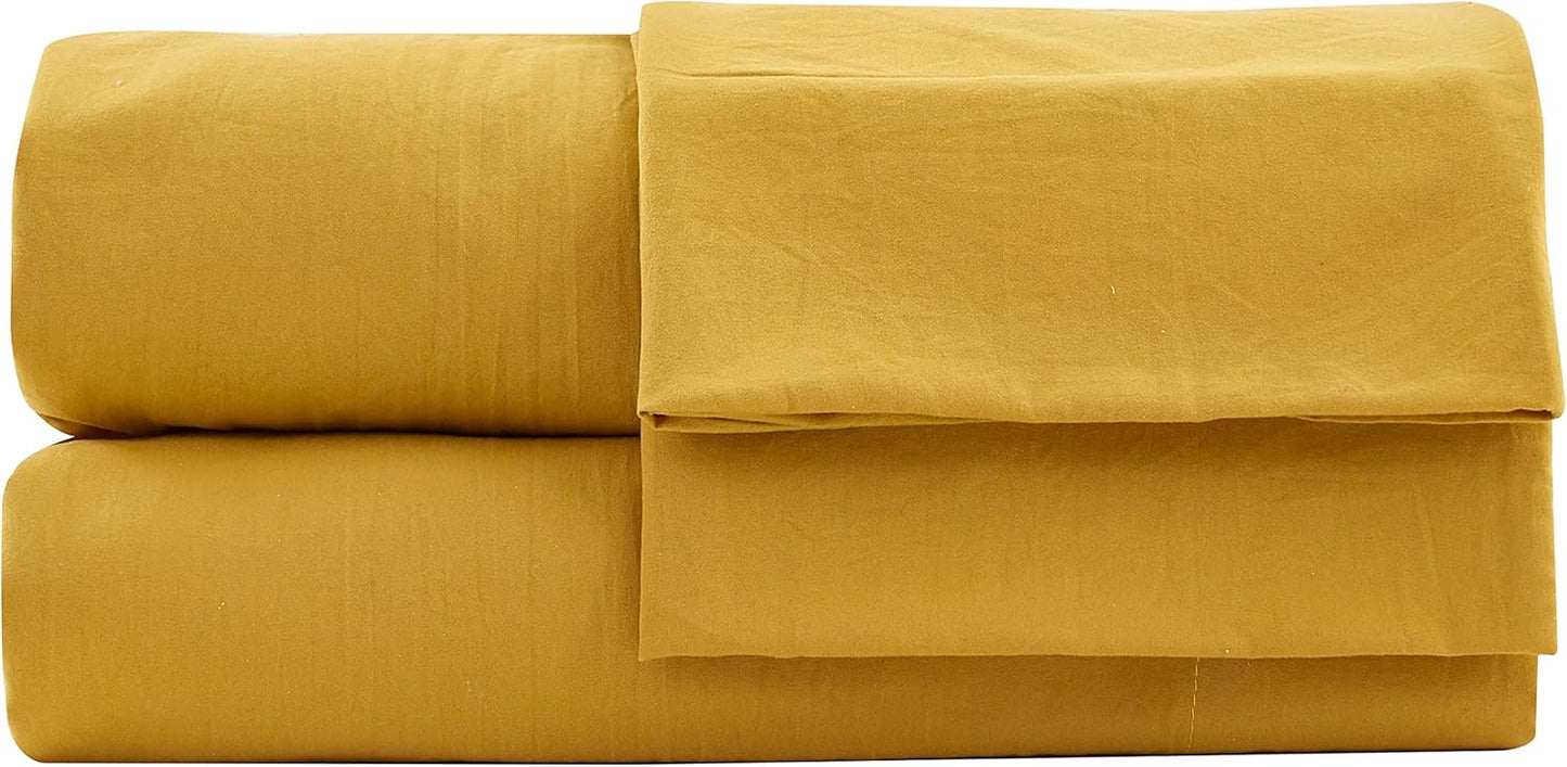 Soft Washed Queen Bed Sheet Set - 4-Piece Brushed Microfiber Wrinkle & Fade Resistant 14-Inches Deep Pocket Sheets & Pillowcases Set - Queen, Mustard Yellow