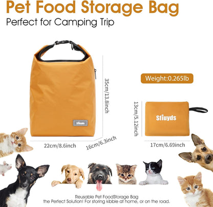 Pet Food Storage Dog Food Travel Container with 2PCS Collapsible Dog Travel Bowls Waterproof Kibble Storage Bag (Yellow, Small)