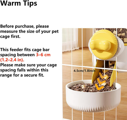 Automatic Hanging Rabbit Feeder for Cages, 44oz Large Capacity | Pet Food Dispenser, Bunny Feeder Guinea Pig Hedgehog Ferret Puppy Small Animal Automatic Feeders（Feeder only, Yellow)