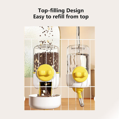 Automatic Hanging Rabbit Feeder for Cages, 44oz Large Capacity | Pet Food Dispenser, Bunny Feeder Guinea Pig Hedgehog Ferret Puppy Small Animal Automatic Feeders（Feeder only, Yellow)