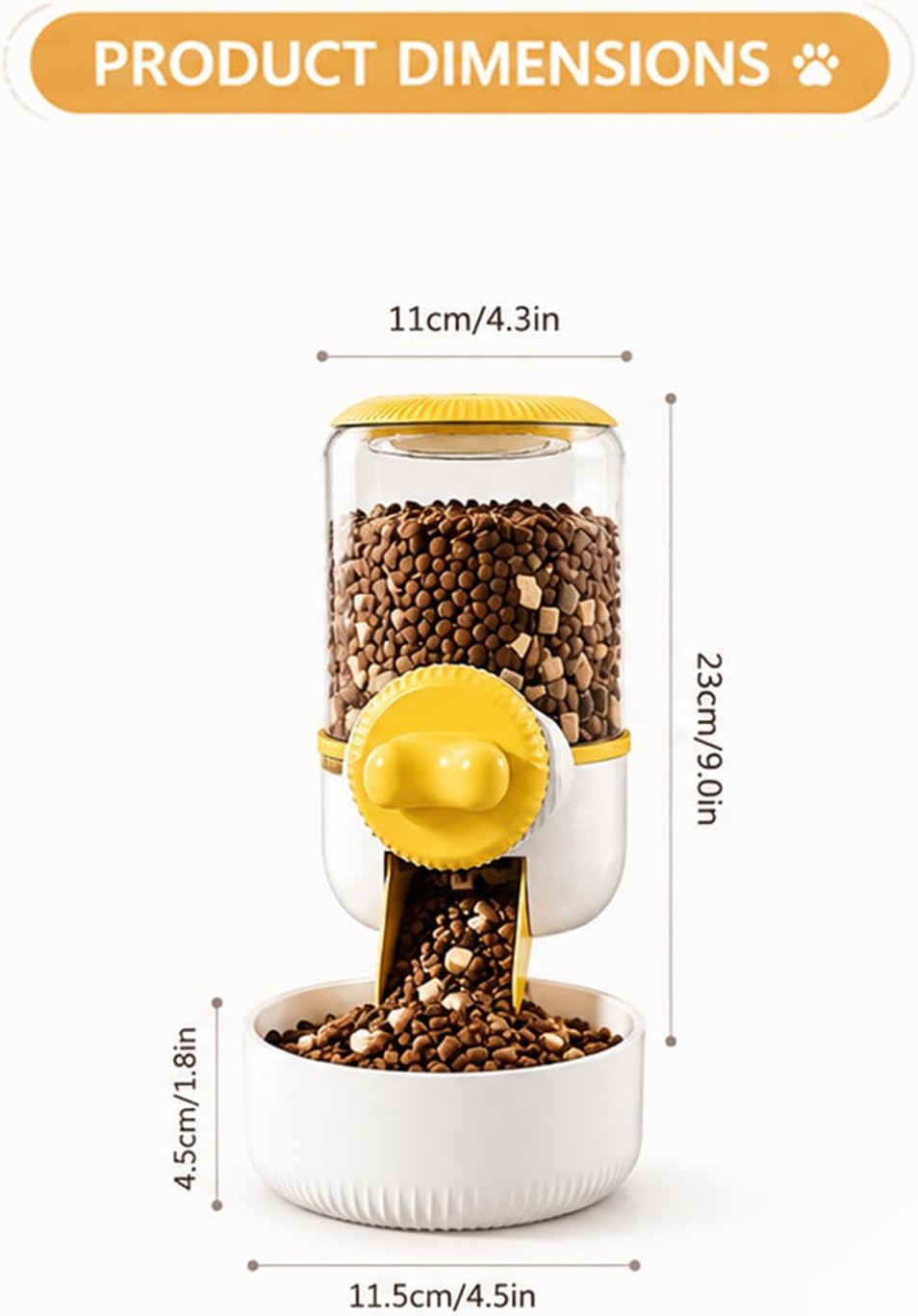 Automatic Hanging Rabbit Feeder for Cages, 44oz Large Capacity | Pet Food Dispenser, Bunny Feeder Guinea Pig Hedgehog Ferret Puppy Small Animal Automatic Feeders（Feeder only, Yellow)
