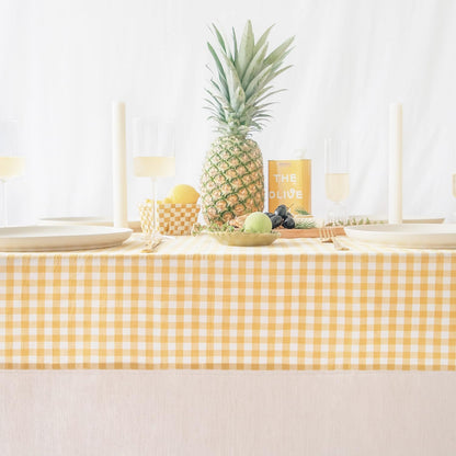 Gingham Checkered Farmhouse Rustic Picnic Style Decoration Rectangle Natural Stonewashed Cotton Tablecloth for Kitchen, Dining Room, Restaurant (55x70 inch, Yellow/Beige)