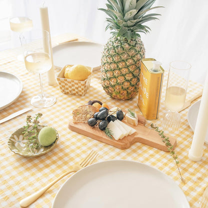 Gingham Checkered Farmhouse Rustic Picnic Style Decoration Rectangle Natural Stonewashed Cotton Tablecloth for Kitchen, Dining Room, Restaurant (55x70 inch, Yellow/Beige)