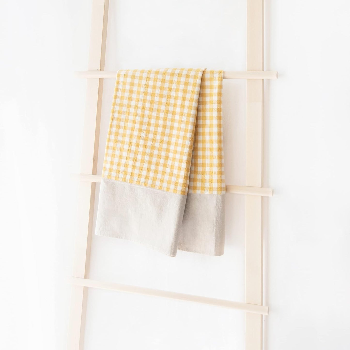 Gingham Checkered Farmhouse Rustic Picnic Style Decoration Rectangle Natural Stonewashed Cotton Tablecloth for Kitchen, Dining Room, Restaurant (55x70 inch, Yellow/Beige)