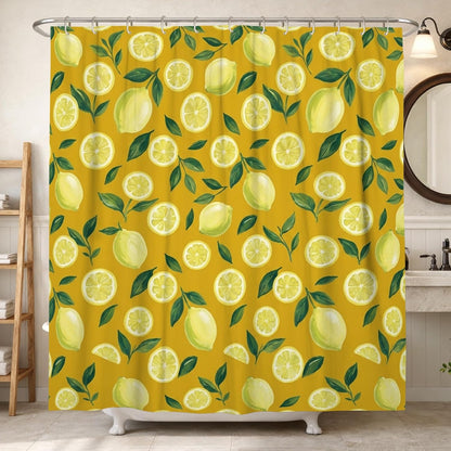 Lemon Shower Curtain, Summer Fresh Lime Leaf Summer Yellow Polyester Waterproof Bathtub Cloth Curtains Decor for Bathroom Guest Room 62x72 Inch